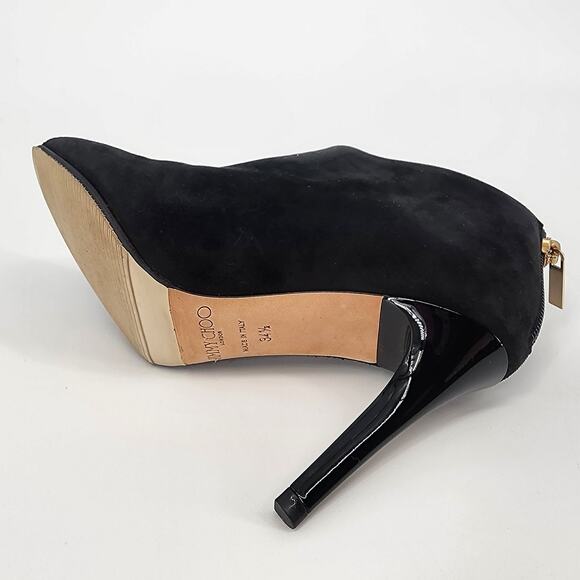 Jimmy Choo Black Suede Ankle Booties with Gold Zipper | Women’s 34.5 (US 4.5) - Picture 5 of 15